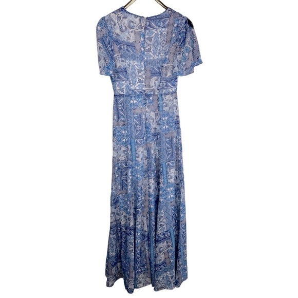 LULUS WINGS OF LOVE PAISLEY HANDKERCHIEF V-NECK SLIT SHORT SLEEVE MAXI DRESS - Picture 5 of 16
